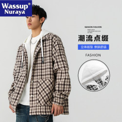 WASSUP NURAYA小香風格子連帽外套男春秋假兩件寬松休閒青年夾克