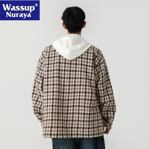 WASSUP NURAYA小香風格子連帽外套男春秋假兩件寬松休閒青年夾克