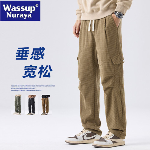 WASSUP NURAYA春秋寬松直筒燈芯絨休閒褲男士復古工裝條絨濶腿褲