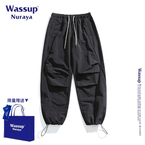Wassup Nuraya日系復古簡約純色束腳休閒褲春秋寬松濶腿運動褲ins