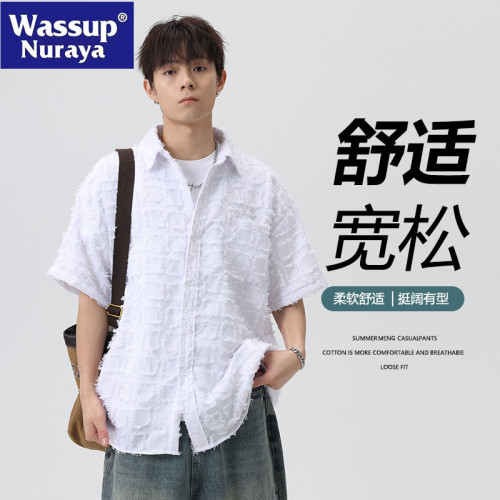 WASSUP NURAYA日系襯衫男小香風短袖高級感痞帥流蘇格子襯衣夏季