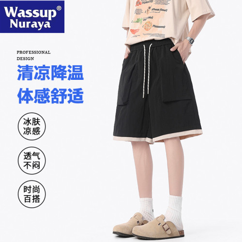 WASSUP NURAYA夏季新款工裝短褲男美式休閒寬松冰絲沙灘五分中褲