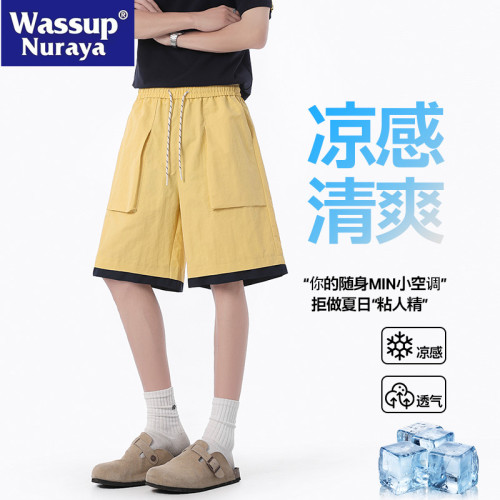 WASSUP NURAYA夏季新款工裝短褲男美式休閒寬松冰絲沙灘五分中褲
