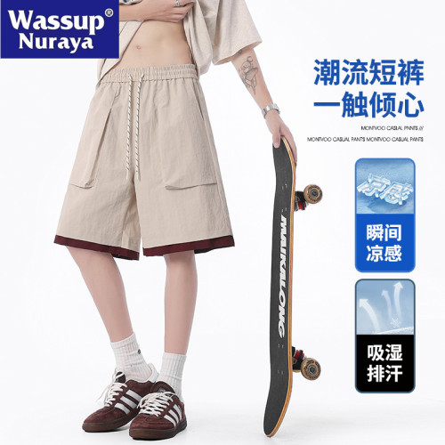 WASSUP NURAYA夏季新款工裝短褲男美式休閒寬松冰絲沙灘五分中褲