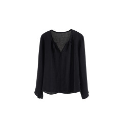 綻放522朵[黑白灰系列·普通美]酵素洗漢麻顯瘦防曬亞麻襯衫上衣