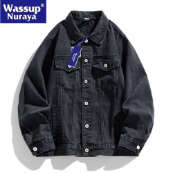 WASSUP Nuraya潮牌美式復古牛仔外套男春秋季寬鬆休閒工裝夾克男