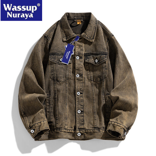 WASSUP Nuraya潮牌美式復古牛仔外套男春秋季寬鬆休閒工裝夾克男