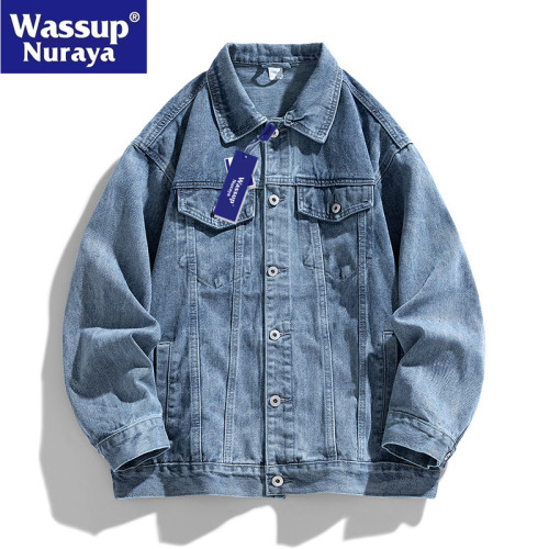 WASSUP Nuraya潮牌美式復古牛仔外套男春秋季寬鬆休閒工裝夾克男