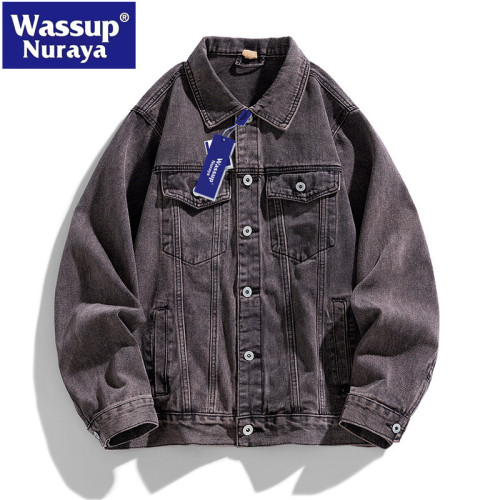 WASSUP Nuraya潮牌美式復古牛仔外套男春秋季寬鬆休閒工裝夾克男