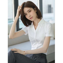羅矇職業短袖襯衫女夏季防走光工裝氣質正裝上班工作服白色襯衣女
