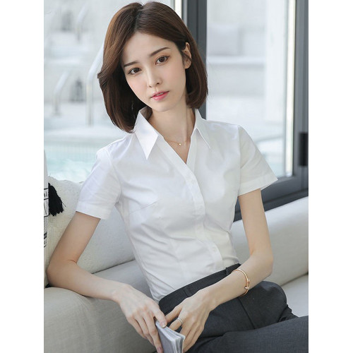 羅矇職業短袖襯衫女夏季防走光工裝氣質正裝上班工作服白色襯衣女