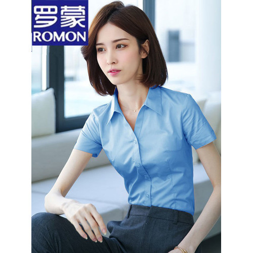 羅矇職業短袖襯衫女夏季防走光工裝氣質正裝上班工作服白色襯衣女