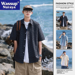 WASSUP NURAYA短袖襯衫男夏季薄款寬松痞帥冰絲涼感沙灘襯衣外套