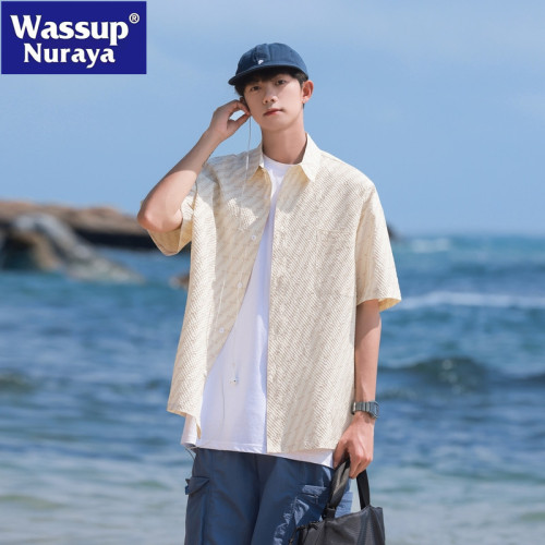 WASSUP NURAYA短袖襯衫男夏季薄款寬松痞帥冰絲涼感沙灘襯衣外套