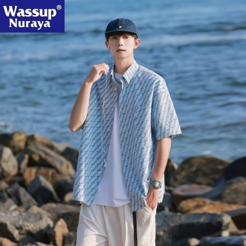 WASSUP NURAYA短袖襯衫男夏季薄款寬松痞帥冰絲涼感沙灘襯衣外套