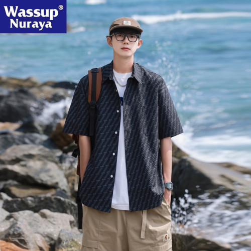 WASSUP NURAYA短袖襯衫男夏季薄款寬松痞帥冰絲涼感沙灘襯衣外套