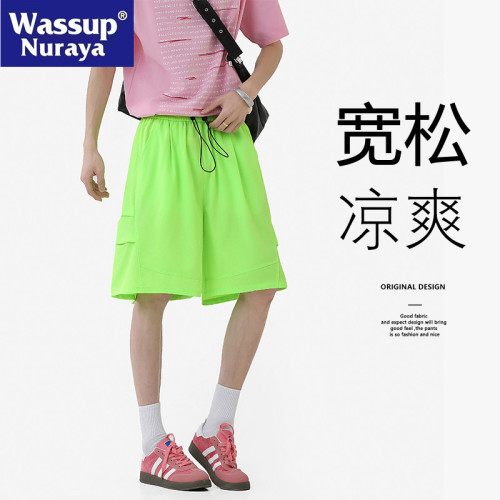 WASSUP NURAYA涼感繖兵短褲男夏季純色潮流工裝五分褲子透氣中褲