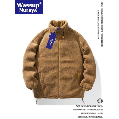 WASSUP Nuraya潮牌羊羔絨外套男生冬季加厚棉衣青少年情侶羊羔毛