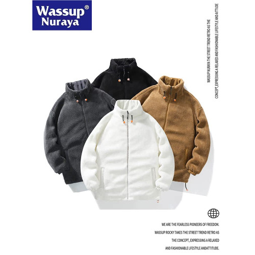 WASSUP Nuraya潮牌羊羔絨外套男生冬季加厚棉衣青少年情侶羊羔毛
