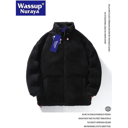 WASSUP Nuraya潮牌羊羔絨外套男生冬季加厚棉衣青少年情侶羊羔毛