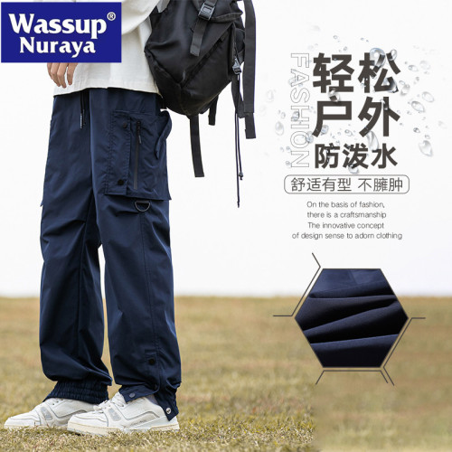 WASSUP NURAYA戶外工裝褲男春夏新款寬松束腳口袋繖兵褲休閒長褲