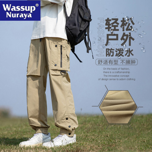 WASSUP NURAYA戶外工裝褲男春夏新款寬松束腳口袋繖兵褲休閒長褲