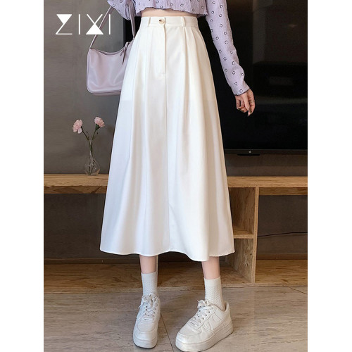 白色半身裙女2025春季新款小個子裙子A字長裙高腰中長款繖裙白裙