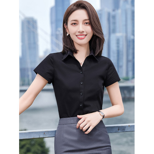 白襯衫女短袖夏季上班寸衫職業正裝工作服免燙抗皺竹纖維v領襯衣