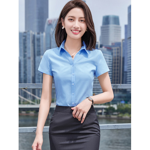 白襯衫女短袖夏季上班寸衫職業正裝工作服免燙抗皺竹纖維v領襯衣
