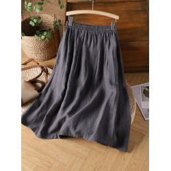 享永子【茶香故裡】24支漢麻半身裙松緊腰系帶中長款素顔裙文藝範