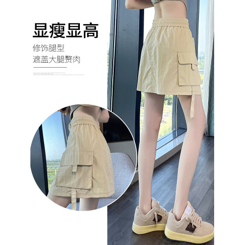 拉夏貝爾美式山系工裝短裙女夏季2025新款速乾半裙高腰a字包臀裙