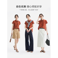 【萊賽爾呼吸衫】XWI訢未松弛肌理感短袖襯衫女夏季多色簡約襯衣