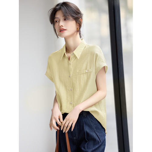 【萊賽爾呼吸衫】XWI訢未松弛肌理感短袖襯衫女夏季多色簡約襯衣