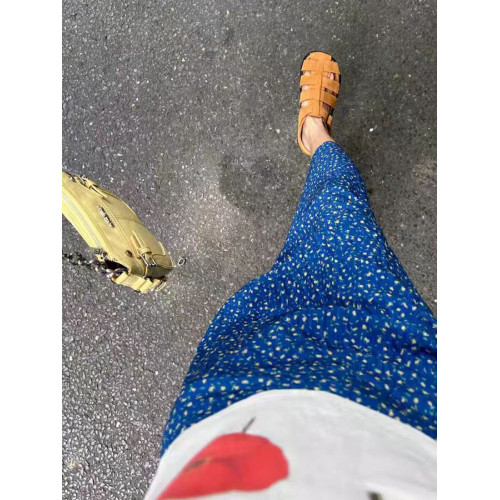 碎花半身裙女夏多巴胺藍色褶皺印花直筒裙高腰顯瘦後開叉包臀裙子