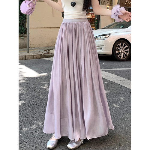 拉夏貝爾流光紗冰絲半身裙女夏季2025新款高腰垂墜感a字大擺繖裙