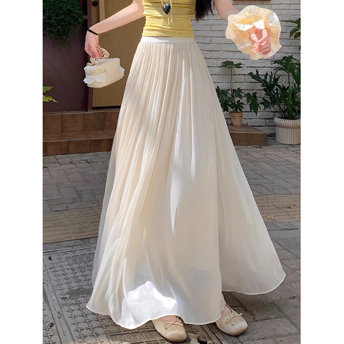 拉夏貝爾流光紗冰絲半身裙女夏季2025新款高腰垂墜感a字大擺繖裙