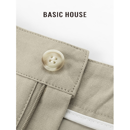 百家好/Basic House高腰立體口袋工裝短裙女腰帶通勤直筒包臀裙夏