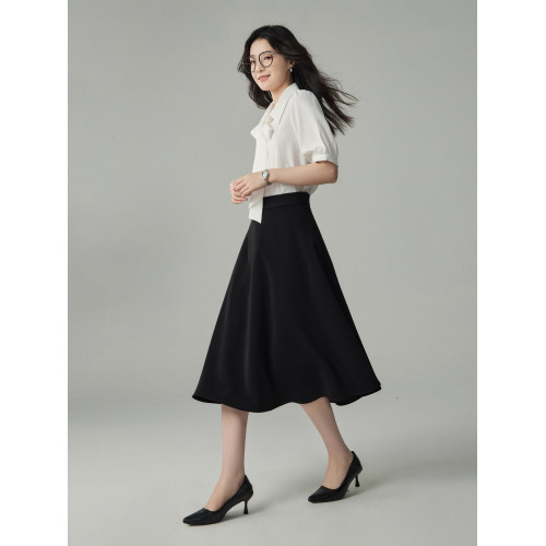 婭可家鎮店高腰黑色傘裙女春秋季職業A字半裙面試通勤西裝半身裙