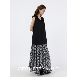 幾何單元夏季木耳荷葉邊底擺不規則格紋半身裙女雪紡中長A字裙