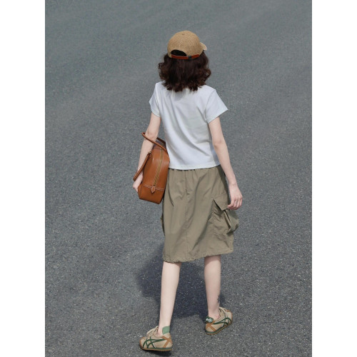 2025年夏季新款簡約抽繩口袋工裝半身裙女百搭顯瘦個性A字中裙子