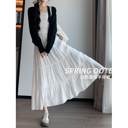 白色蛋糕裙女2025春夏新款中長款高腰a字蓬蓬裙芭蕾小個子半身裙