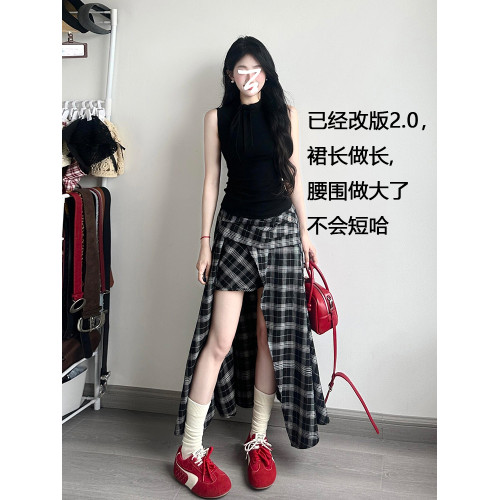 高個子172加長版夏季不規則黑白格紋半身裙設計感高腰顯瘦長裙子 高個子172加長版夏季不規則黑白格紋半身裙設計感高腰顯瘦長裙子