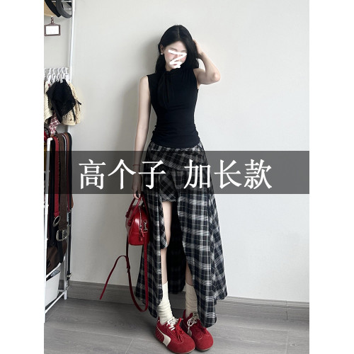 高個子172加長版夏季不規則黑白格紋半身裙設計感高腰顯瘦長裙子 高個子172加長版夏季不規則黑白格紋半身裙設計感高腰顯瘦長裙子