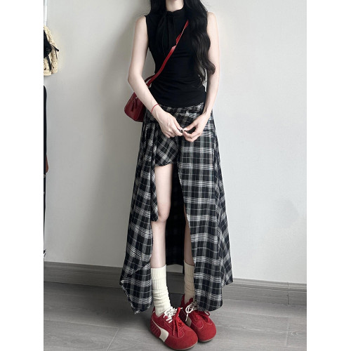高個子172加長版夏季不規則黑白格紋半身裙設計感高腰顯瘦長裙子 高個子172加長版夏季不規則黑白格紋半身裙設計感高腰顯瘦長裙子