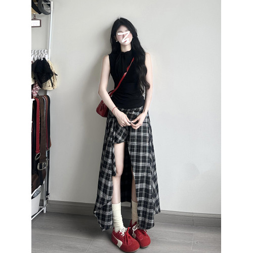 高個子172加長版夏季不規則黑白格紋半身裙設計感高腰顯瘦長裙子 高個子172加長版夏季不規則黑白格紋半身裙設計感高腰顯瘦長裙子