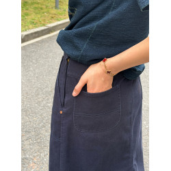周浪清小個子藏青色a字半身裙女2025新款夏季純棉顯瘦中長款裙子
