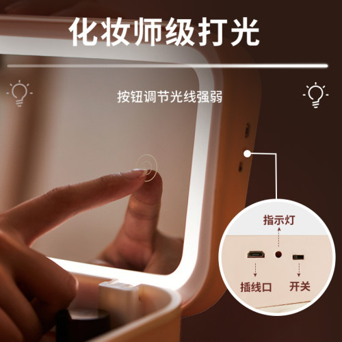 化妝品收納盒防塵帶鏡子一體桌面箱梳妝台大容量口紅護膚品置物架