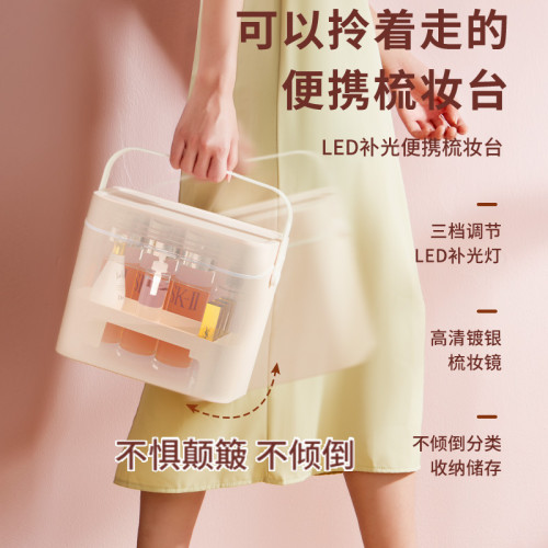 化妝品收納盒防塵帶鏡子一體桌面箱梳妝台大容量口紅護膚品置物架