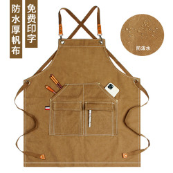 加厚牛仔帆布圍裙防汙家用廚房工作理髮圍裙字