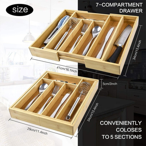 竹製分隔板可伸縮抽屜收納盒可擴展銀器廚房刀具收納盒餐具器文具